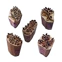 Royal Kraft Floral Brass Wooden Printing Stamps (Set of 5) - DIY Fabric, Clay, Pottery Blocks BHtag0007