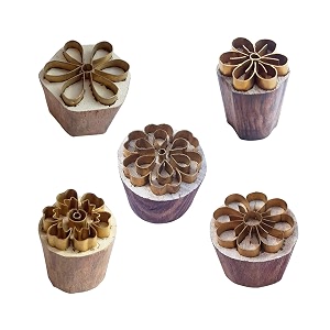 royal kraft floral brass wooden stamps set of 5 for block printing on clay pottery fabric bhtag0041