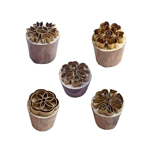 royal kraft floral brass wooden stamps set of 5 for block printing on clay pottery fabric bhtag0048