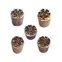 Royal Kraft Floral Brass Wooden Stamps (Set of 5) for Block Printing on Clay, Pottery, Fabric BHtag0048