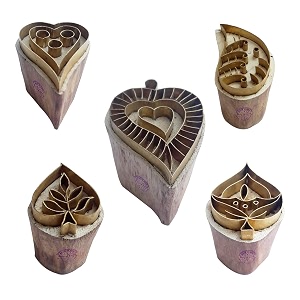 royal kraft heart brass wooden printing stamps set of 5 - diy clay pottery blocks bhtag0032