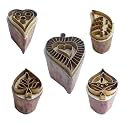 Royal Kraft Heart Brass Wooden Printing Stamps (Set of 5) - DIY Clay, Pottery Blocks BHtag0032