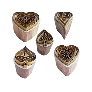 royal kraft heart brass wooden stamps set of 5 for block printing on clay pottery fabric bhtag0047