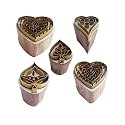 Royal Kraft Heart Brass Wooden Stamps (Set of 5) for Block Printing on Clay, Pottery, Fabric BHtag0047
