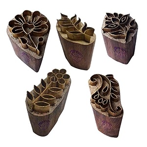 royal kraft floral brass wooden printing stamps set of 5 - diy fabric clay pottery blocks bhtag0001