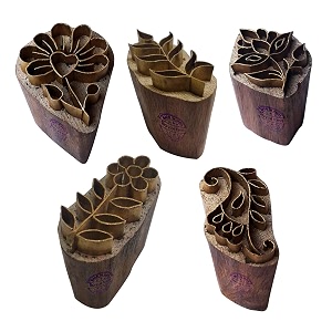 royal kraft floral brass wooden printing stamps set of 5 - diy fabric clay pottery blocks bhtag0001
