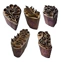 Royal Kraft Floral Brass Wooden Printing Stamps (Set of 5) - DIY Fabric, Clay, Pottery Blocks BHtag0001