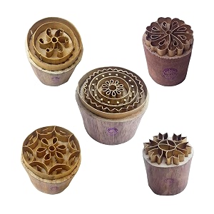 royal kraft round brass wooden printing stamps set of 5 - diy clay pottery blocks bhtag0024