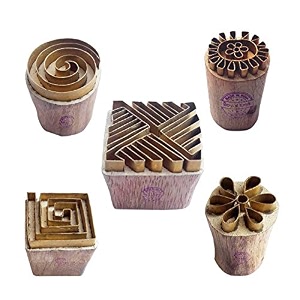 royal kraft square brass wooden printing stamps set of 5 - diy clay pottery blocks bhtag0023