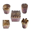 Royal Kraft Square Brass Wooden Printing Stamps (Set of 5) - DIY Clay, Pottery Blocks BHtag0023