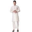 Royal Kurta Men39s Jacquard Silk Printed Cream
