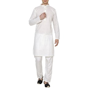 Royal Kurta Mens Lucknowi Chikan Embroidered 100