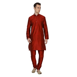 Royal Kurta Mens Red Silk Blend Kurta