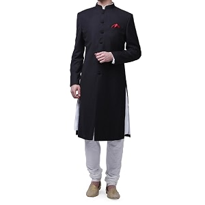 Royal Kurta Mens Suiting Kneelong Black Bandhgala