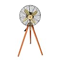 Royal Navy London Vintage Style Floor Standing Pedestal Fan, Black Metal with Wooden Tripod Base, Handmade Antique Design