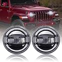 Royal Piston Smart LED 7" Diamond-Cut Headlight | 75-110W Latest 2023 CREE LED H4 Plug &amp; Play Compatible With Royal Enfield, Thar, Gypsy (Hawk Eye 2pc)