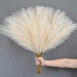 royal sapphire 3 pcs faux pampas grass small fluffy artificial flowers fake flower boho decor reed grass for vase filler farmhouse home office living room table and craft items cream