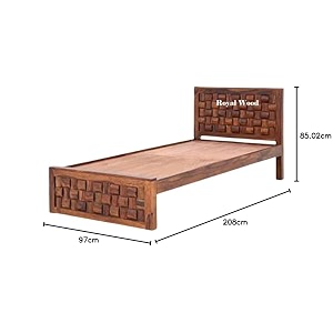 royal wood sheesham wood handicrafts furniture solid sheesham wood bed for bedroom  single bed  6 x 3 feet brown finish solid wood single bed