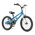 RoyalBaby Freestyle 7 Kids Bike 18 Inch Wheel Dual Handbrakes Bicycle Beginners Boys Girls Ages 5-8 Years, Kickstand and Water Bottle Included, Blue