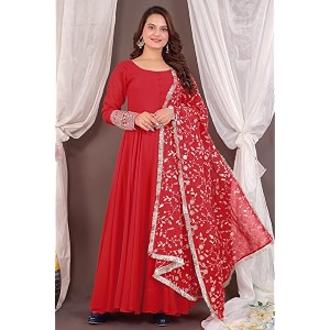 ROYALICA Womens Georgette Gown Set with Solid