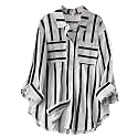 ROYALICA Women's Orange &amp; White Striped Cotton Blend Oversized Casual Shirt
