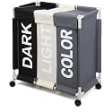 Royalkart 135L Laundry Cloth Hamper Sorter Basket Bin Foldable 3 Sections with Aluminum Frame. Washing Storage Dirty Clothes Bag (White+Grey+Black)