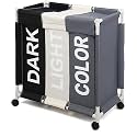 Royalkart Laundry Basket with Wheels | 3 Compartment Laundry Hamper with Lid Cover | Rolling Laundry Clothes Basket | Bag Trolley (White+Grey+Black)