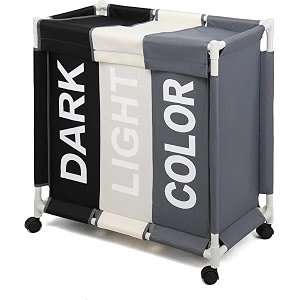 royalkart 135l laundry cloth hamper sorter basket bin foldable 3 sections with aluminum frame washing storage dirty clothes bag whitegreyblack