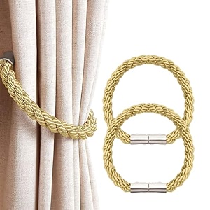royalkart premium magnetic curtain tiebacksdecorative weave rope curtain holdbacks for home amp office window curtain goldpack of 2