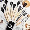 Royalkart Silicone Kitchen Utensil Set, 11 Pieces Cooking Utensil with Wooden Handles and Utensil Holder BPA Non-Stick, Heat Resistant, Kitchen Tools Set (Grey)