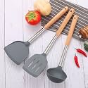Royalkart Silicone Kitchen Utensil Set, 11 Pieces Cooking Utensil with Wooden Handles and Utensil Holder BPA Non-Stick, Heat Resistant, Kitchen Tools Set (Grey)