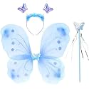 Royals BLUE Net Fairy Butterfly Wings Costume for Baby Girls in Blue – Soft Angel Dress Up Wings Birthday Party, Kids Fancy Dress, Party Gift for Girls, Magical Fairy Tale Costume Accessory