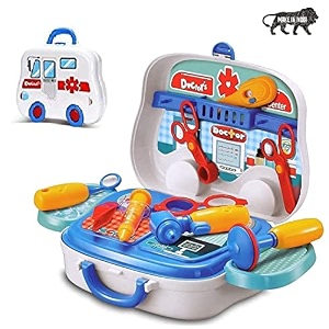 royals hub doctor set toys for girls boys  doctor toys for kids  portable medical clinic suitcase  doctor set pretend play learning toy  made in india  multicolor