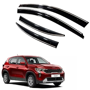 premium chromeline amp silverline unbreakable car rear window wind deflectors amp side door visor rain guard compatible with kia sonet 2020 onwards