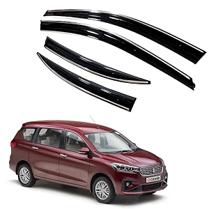 premium chromeline amp silverline unbreakable car rear window wind deflectors amp side door visor rain guard compatible with maruti suzuki ertiga 2016-2018