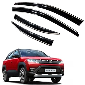 royaltech premium chromeline amp silverline unbreakable car rear window wind deflectors amp side door visor rain guard compatible with maruti suzuki brezza 2022 onwards
