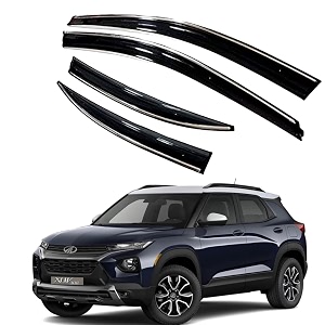 premium chromeline amp silverline unbreakable car rear window wind deflectors amp side door visor rain guard compatible with mahindra xuv 3oo 2024 onwards