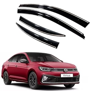 premium chromeline amp silverline unbreakable car rear window wind deflectors amp side door visor rain guard compatible with volkswagen virtus 2022 onwards