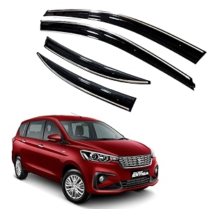 premium chromeline amp silverline unbreakable car rear window wind deflectors amp side door visor rain guard compatible with maruti suzuki ertiga 2018  2022
