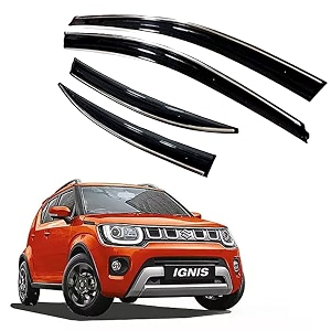 premium chromeline amp silverline unbreakable car rear window wind deflectors amp side door visor rain guard compatible with maruti suzuki ignis 2016 onwards