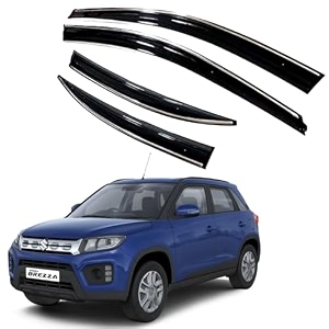 royaltech premium chromeline amp silverline unbreakable car rear window wind deflectors amp side door visor rain guard compatible with maruti suzuki vitara brezza 2020-2022