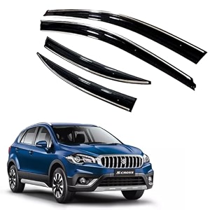 premium chromeline amp silverline unbreakable car rear window wind deflectors amp side door visor rain guard compatible with maruti suzuki s-cross 2020 onwards