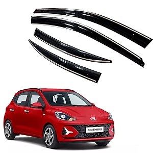 premium chromeline amp silverline unbreakable car rear window wind deflectors amp side door visor rain guard compatible with hyundai grand i10 nios 2019 onwards
