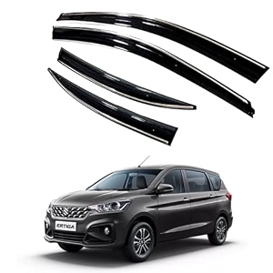 premium chromeline amp silverline unbreakable car rear window wind deflectors amp side door visor rain guard compatible with maruti suzuki ertiga 2022 onwards