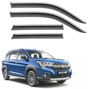 premium chromeline amp silverline unbreakable car rear window wind deflectors amp side door visor rain guard compatible with maruti suzuki xl6 2022 onwards