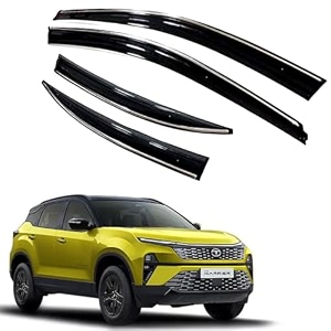 premium chromeline amp silverline unbreakable car rear window wind deflectors amp side door visor rain guard compatible with tata harrier 2023 onwards
