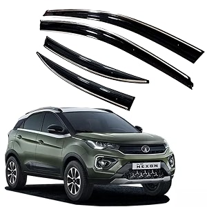 premium chromeline amp silverline unbreakable car rear window wind deflectors amp side door visor rain guard compatible with tata nexon 2020 onwards