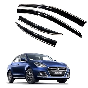premium chromeline amp silverline unbreakable car rear window wind deflectors amp side door visor rain guard compatible with maruti suzuki swift dzire 2020 onwards