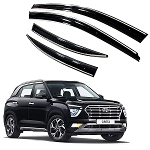 premium chromeline amp silverline unbreakable car rear window wind deflectors amp side door visor rain guard compatible with hyundai creta 2020 onwards