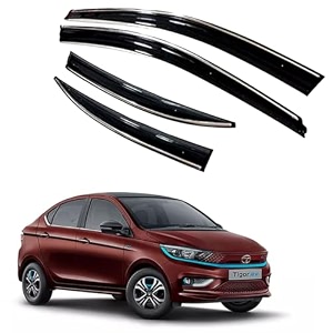 premium chromeline amp silverline unbreakable car rear window wind deflectors amp side door visor rain guard compatible with tata tigor ev 2019 onwards